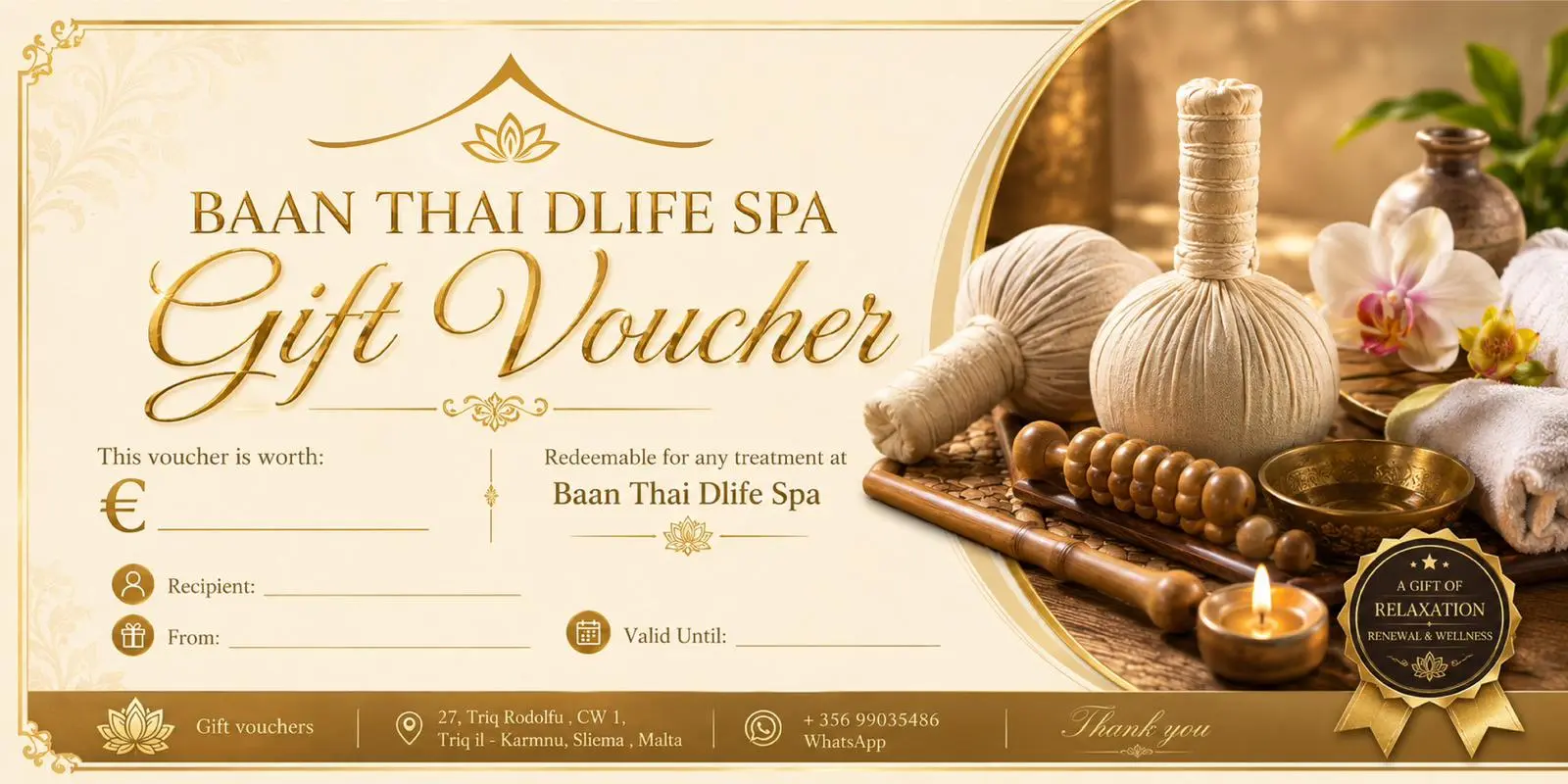 Baan Thai Dlife Spa gift voucher