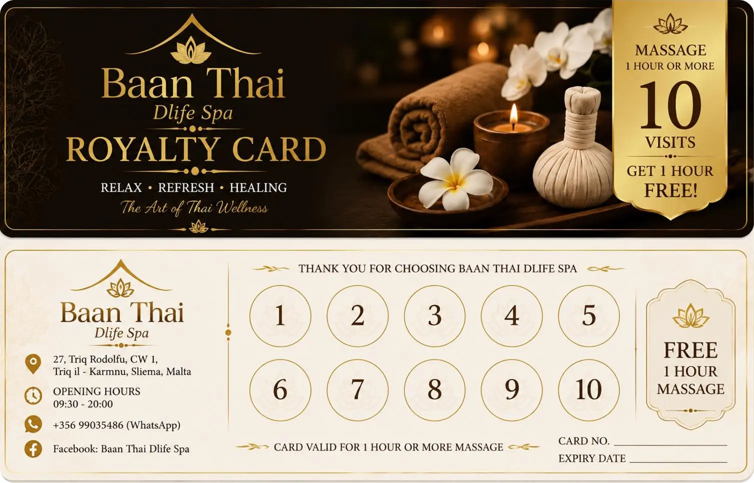 Massage loyalty card reward offer